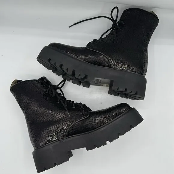 New Celine BULKY Sequined Strap-Up Combat Boot Size 39 US Size 9 - Picture 7 of 12